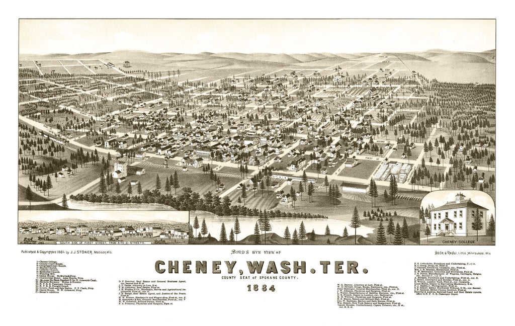 Vintage Map of Cheney, Washington 1884