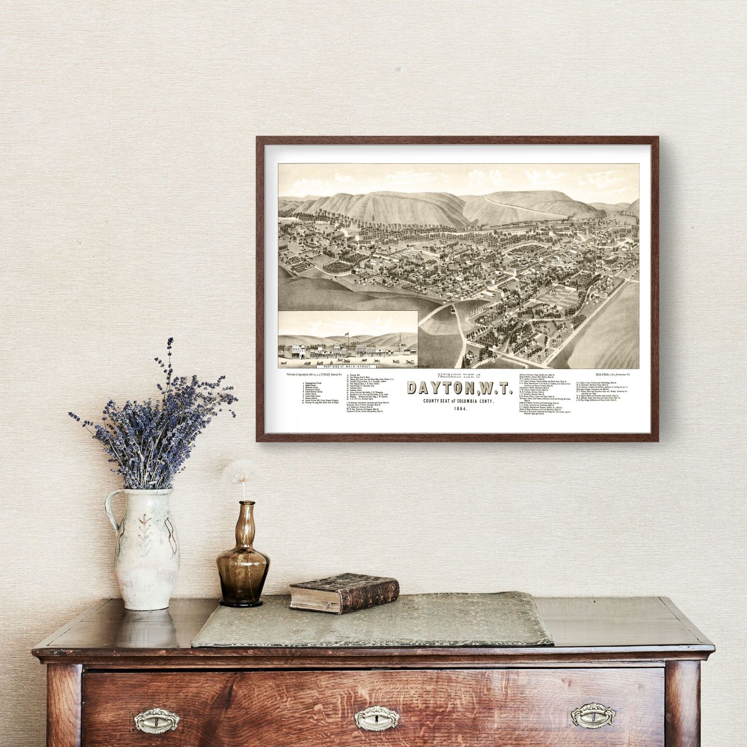 Vintage Map of Dayton, Washington 1884