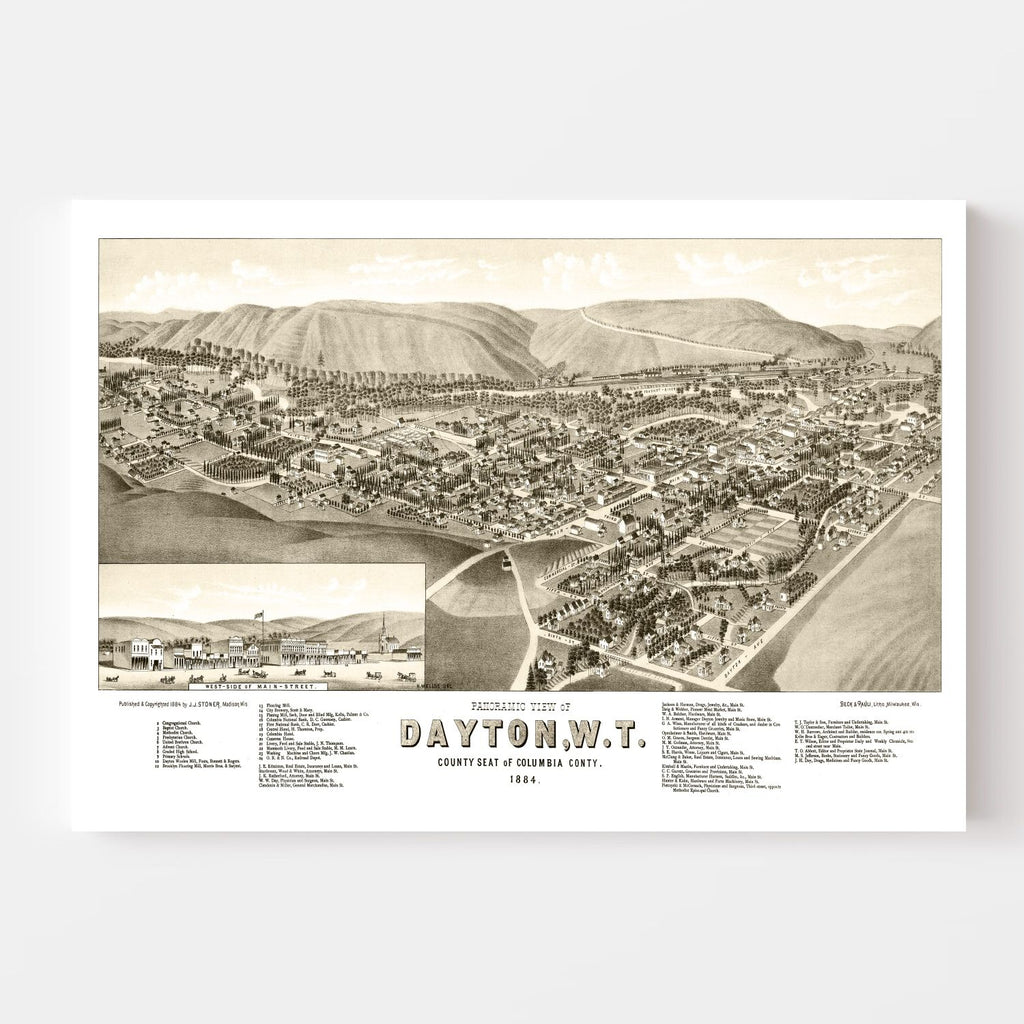 Vintage Map of Dayton, Washington 1884