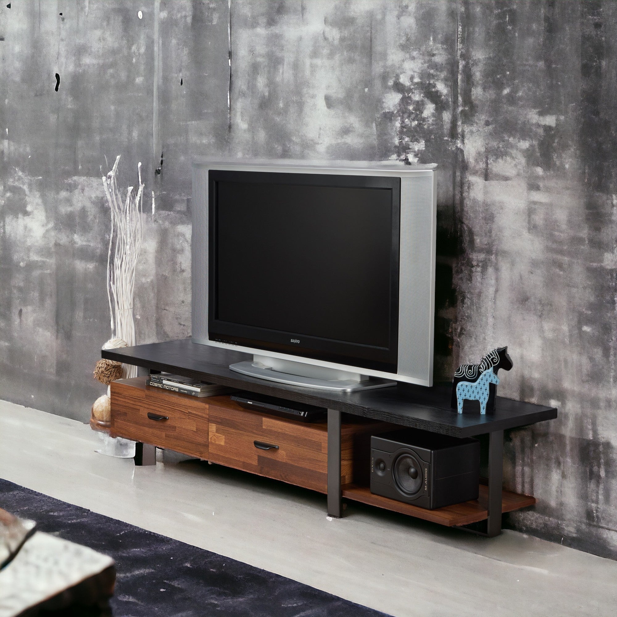 Elling Walnut & Black Finish TV Stand