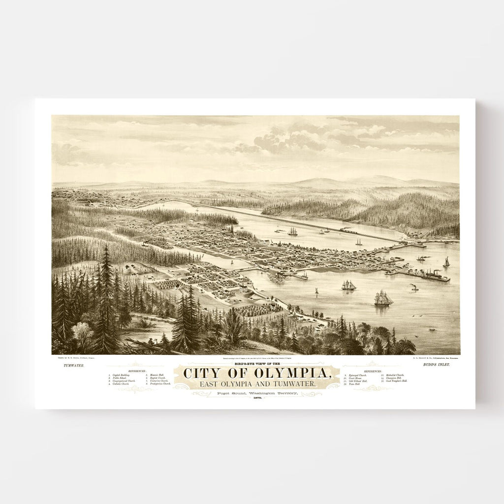 Vintage Map of Olympia, Washington 1878