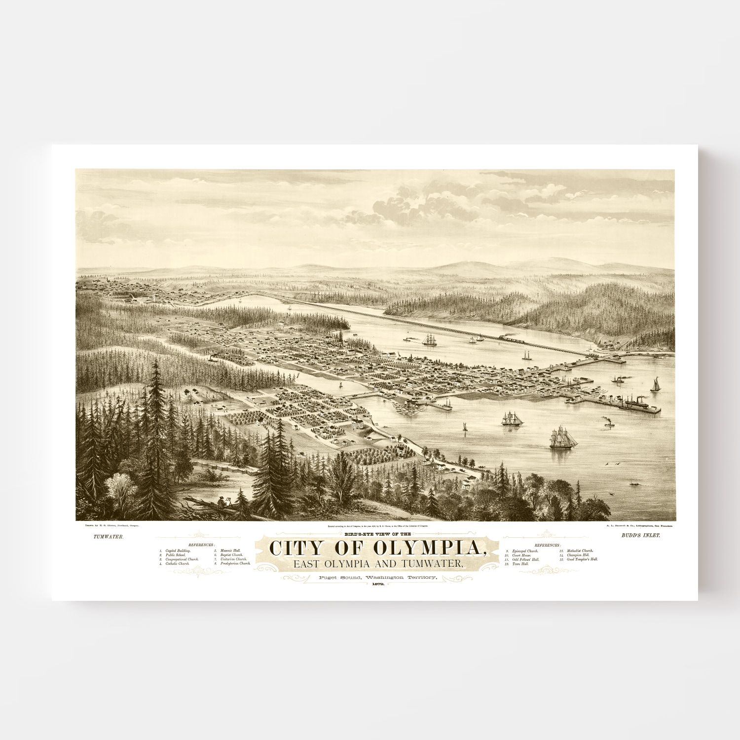Vintage Map of Olympia, Washington 1878