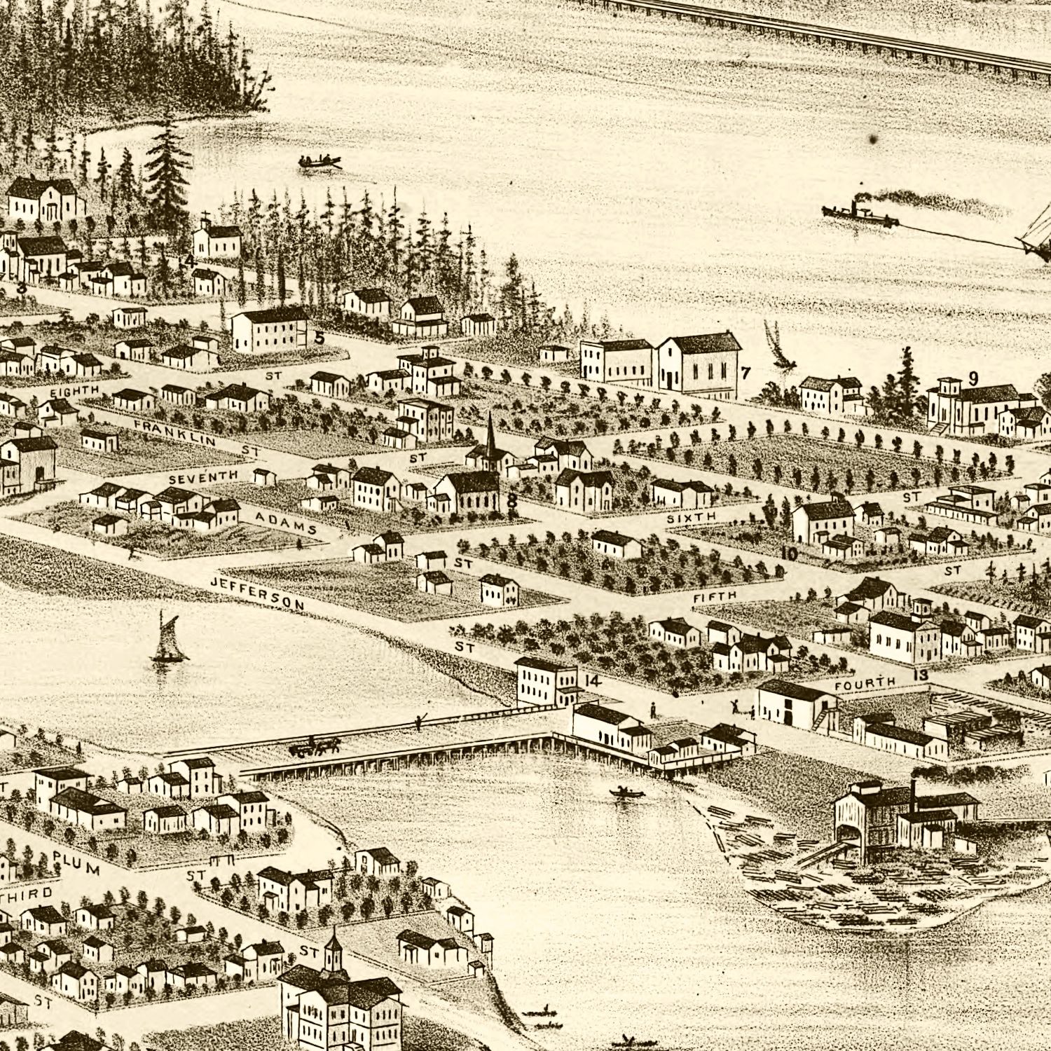 Vintage Map of Olympia, Washington 1878