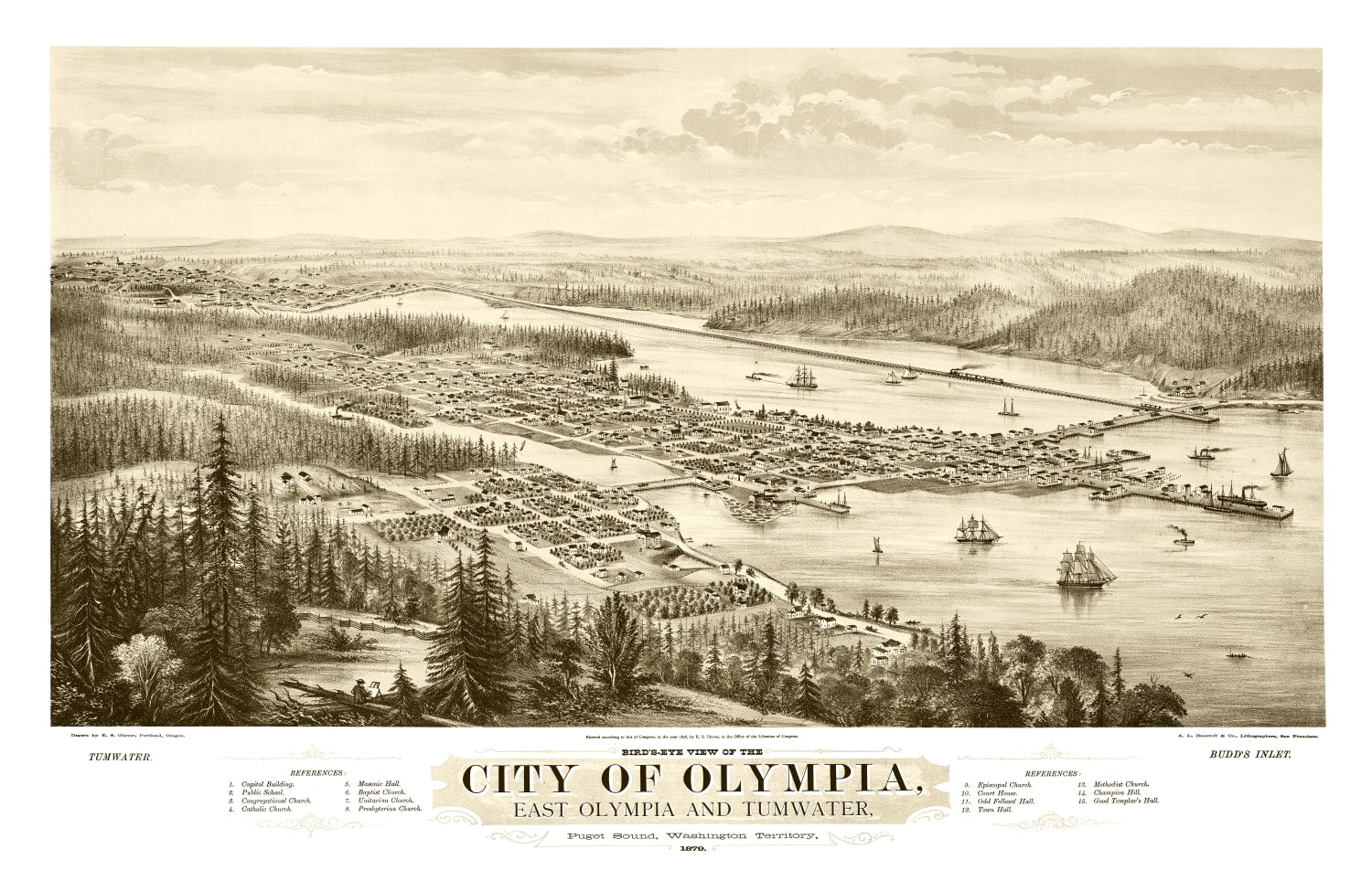Vintage Map of Olympia, Washington 1878