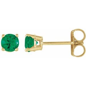 14K Yellow Gold 4 mm Natural Emerald Earrings