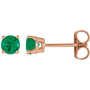 14K Rose Gold 4 mm Natural Emerald Earrings