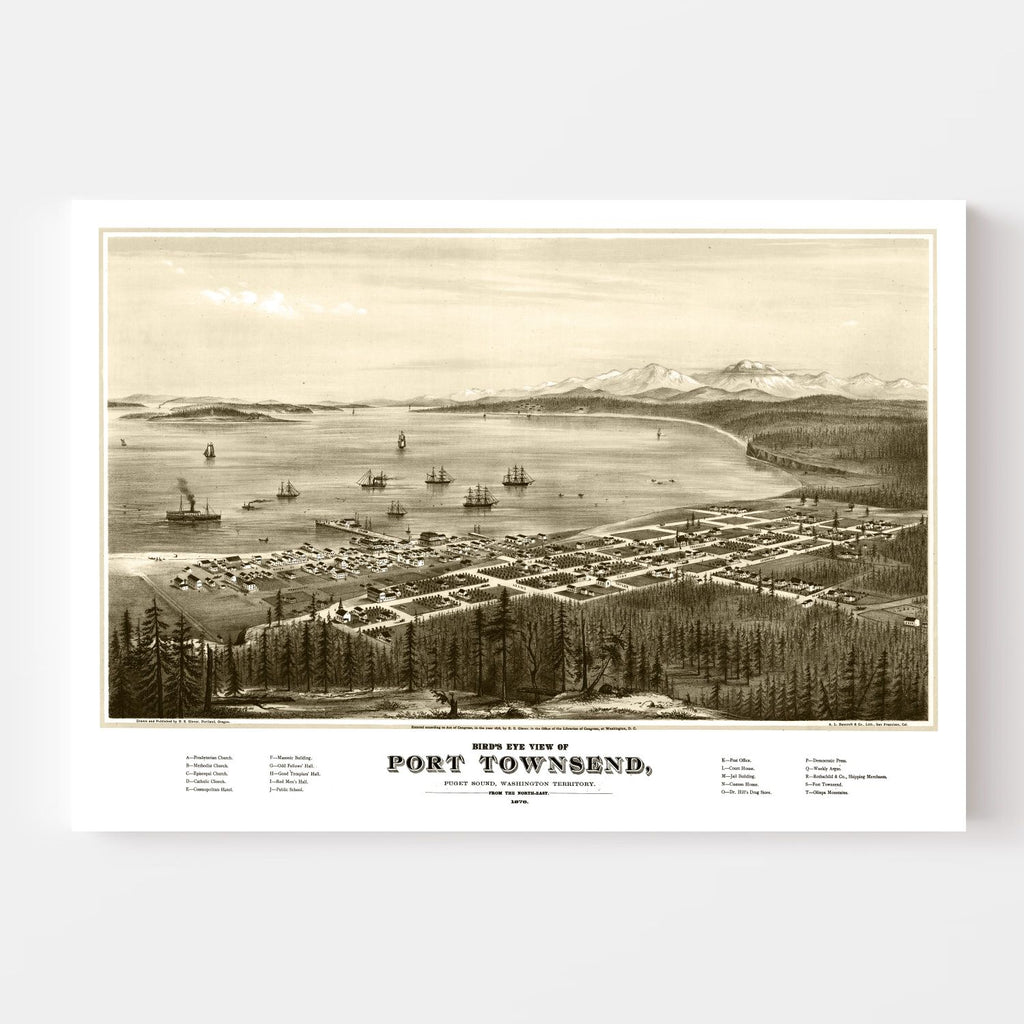 Vintage Map of Port Townsend, Washington 1878