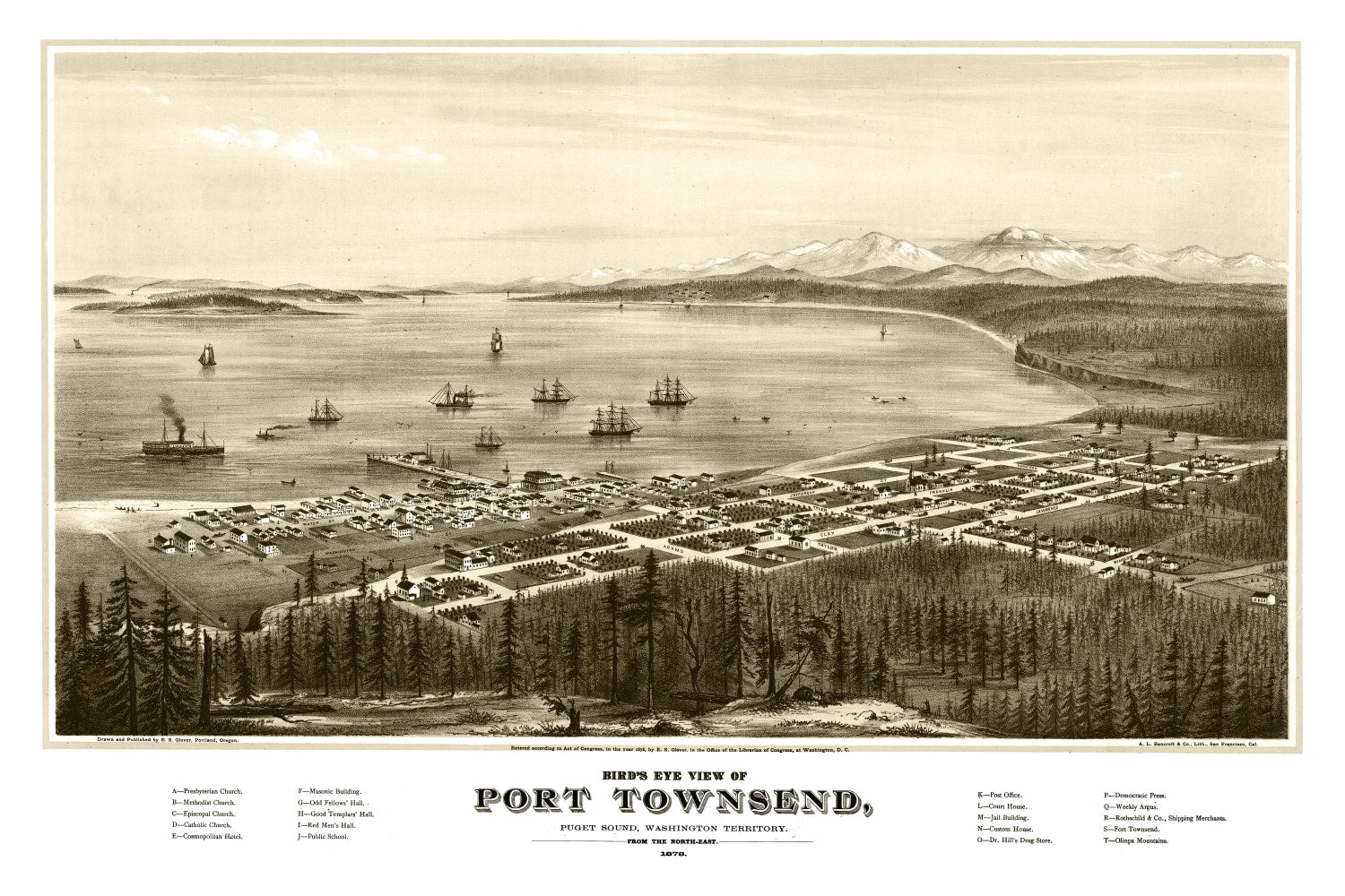 Vintage Map of Port Townsend, Washington 1878