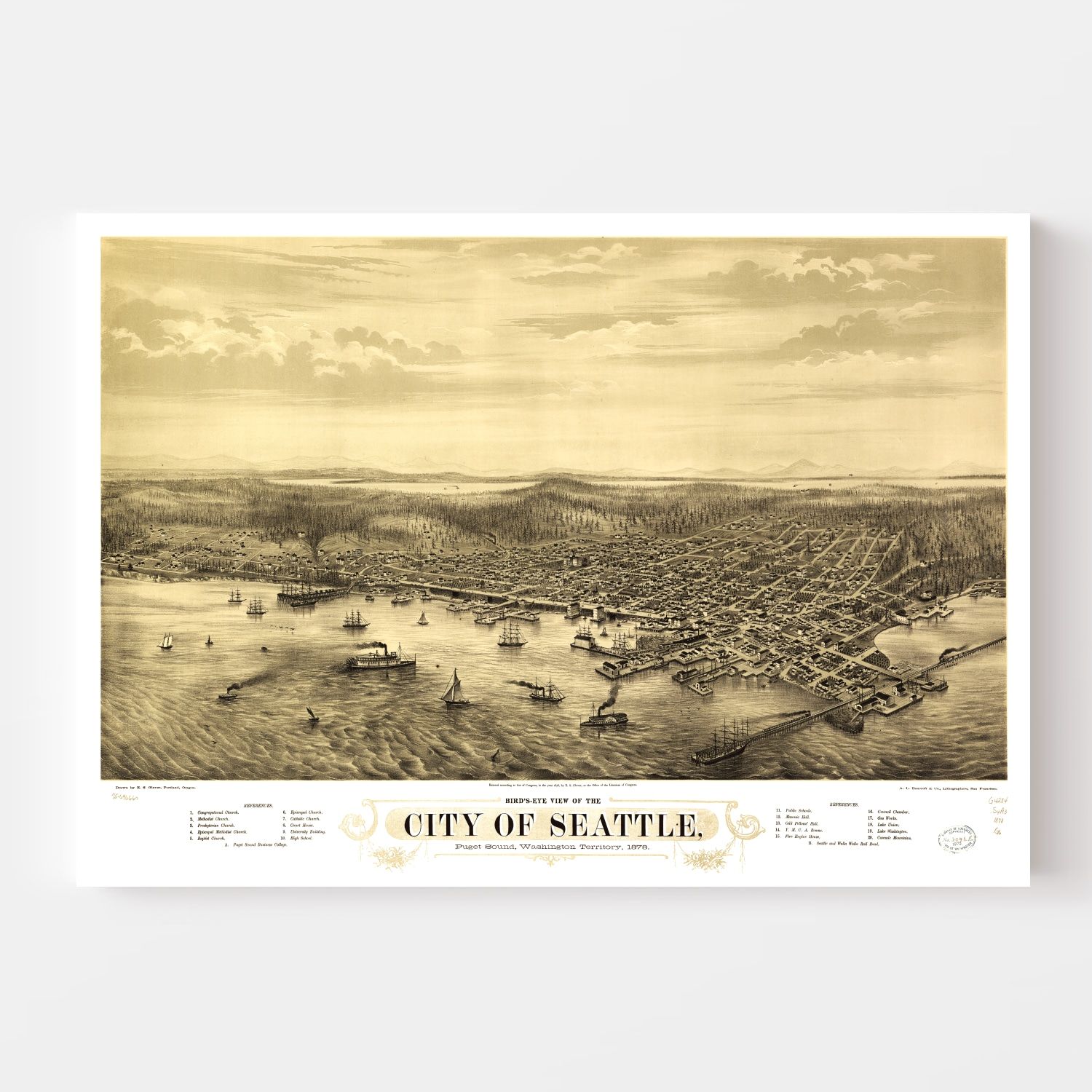 Vintage Map of Seattle, Washington 1878