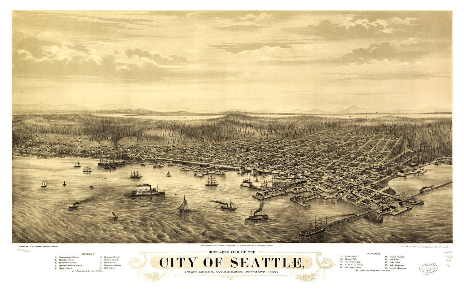Vintage Map of Seattle, Washington 1878