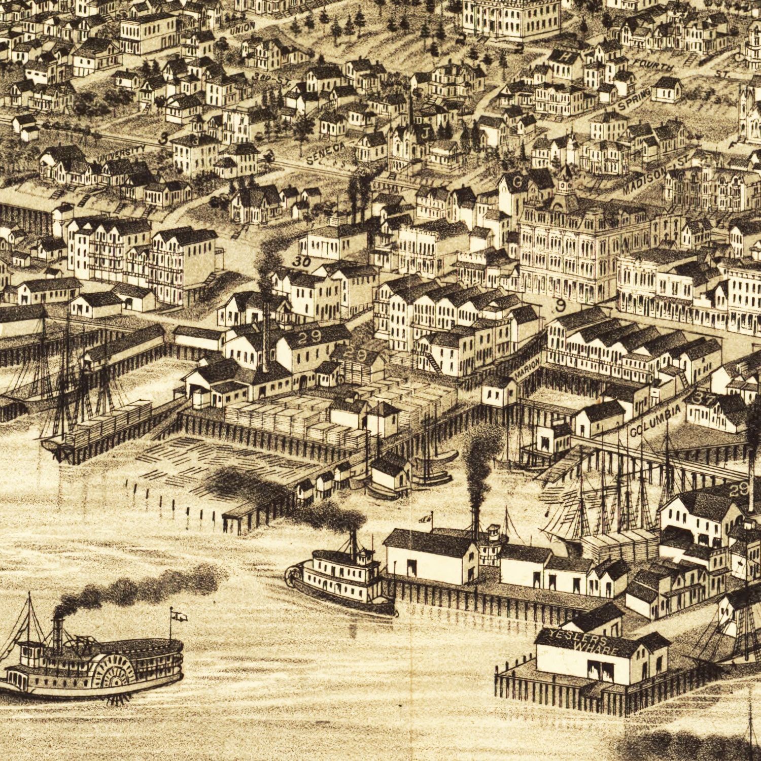 Vintage Map of Seattle, Washington 1884