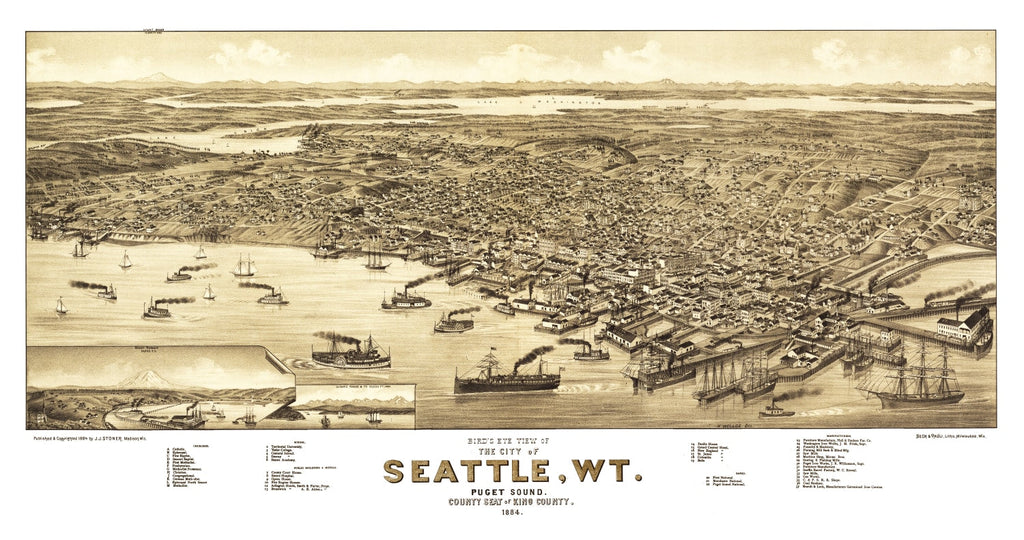 Vintage Map of Seattle, Washington 1884