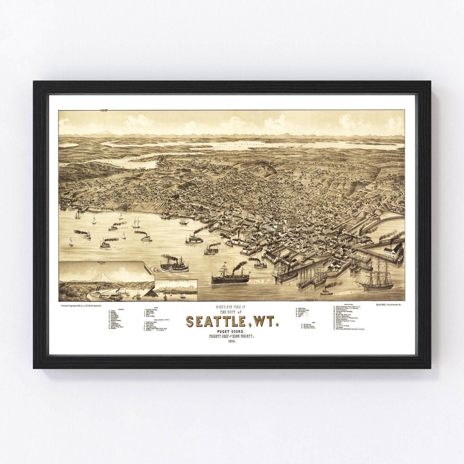Vintage Map of Seattle, Washington 1884
