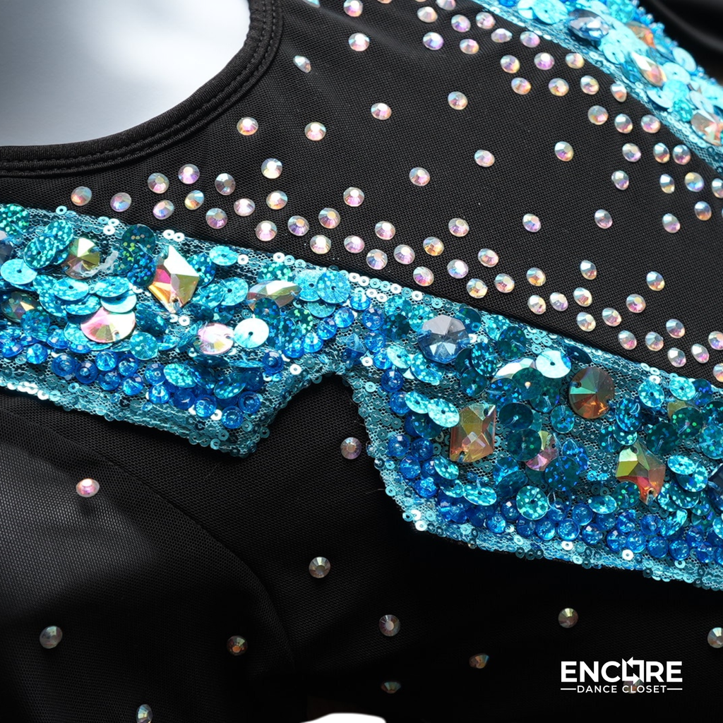 Tuxedo-Inspired Turquoise and Black Leotard