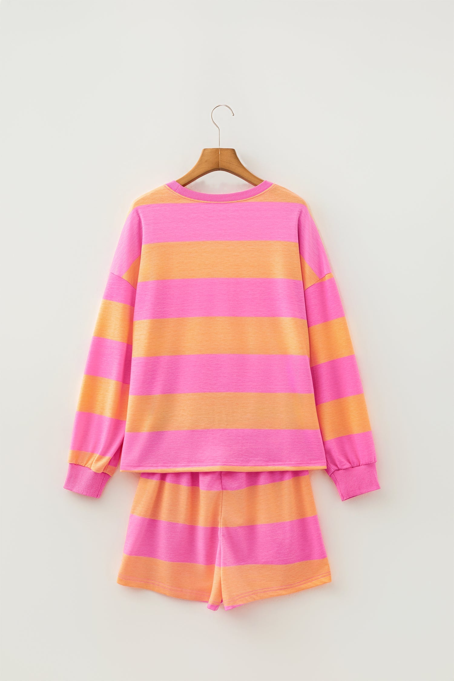 Stripe Long Sleeve Top & Drawstring Shorts Set