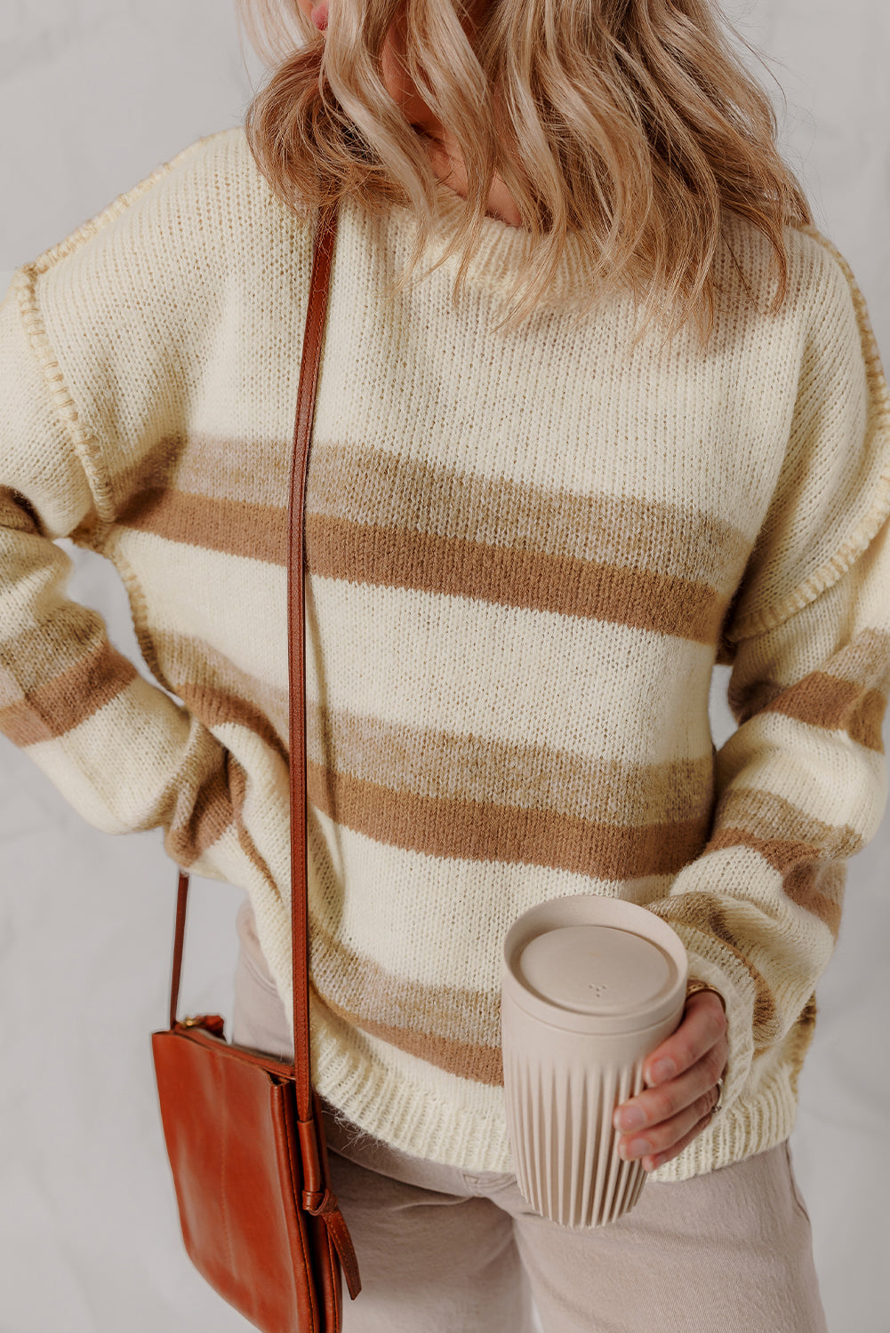 Stripe Reverse Seam Drop Shoulder Baggy Sweater