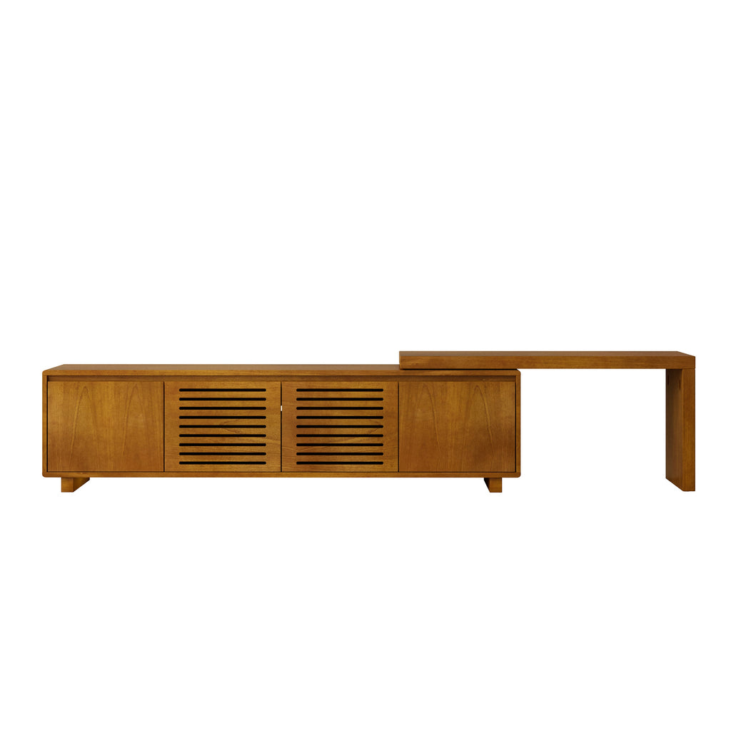 63' Mid-Century Modern Extendable TV Stand for TVs up to 75', Media Console TV Cabinet for Living Room, Farmhouse Entertainment Cabinet with Storage & Adjustable Panel