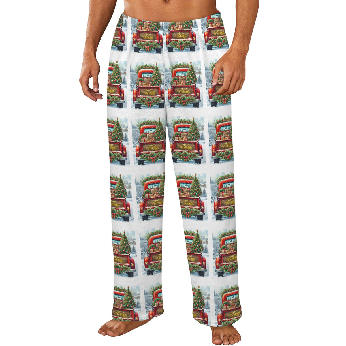 Merry Christmas Red Truck Men's Flannel Pajama Trousers (Model Sets 02)(Made in Queens)