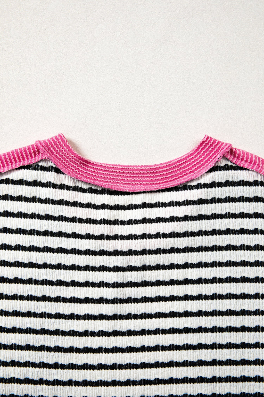 Stripe V-Neck Corded Knit Long Sleeve Top