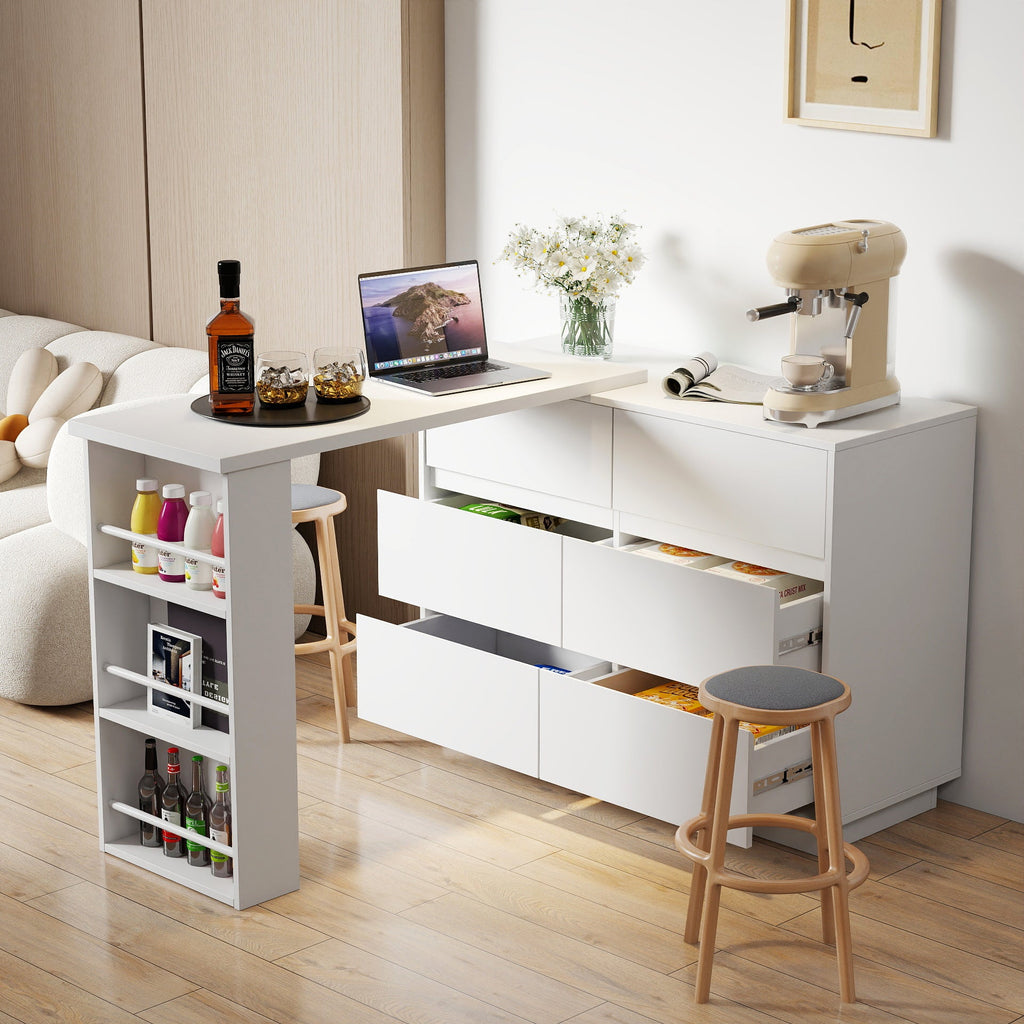L Shaped Computer Desk with Drawers, Modern Corner Home Office Desk with Reversible Storage Cabinet, Long Study Writing Desk Workstation for Home Office