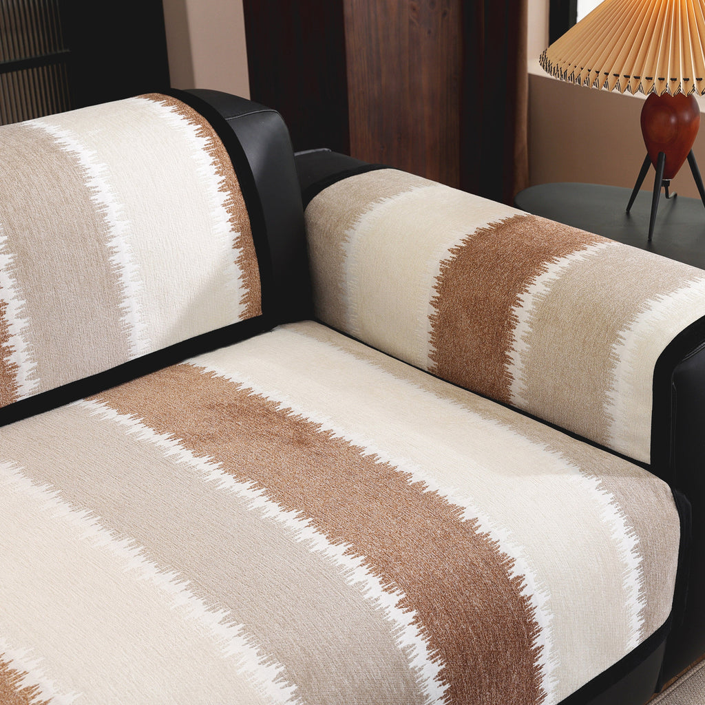 Striped Colorblock Non-Slip Sectional Couch Covers, Chenille Sofa Protector Cover