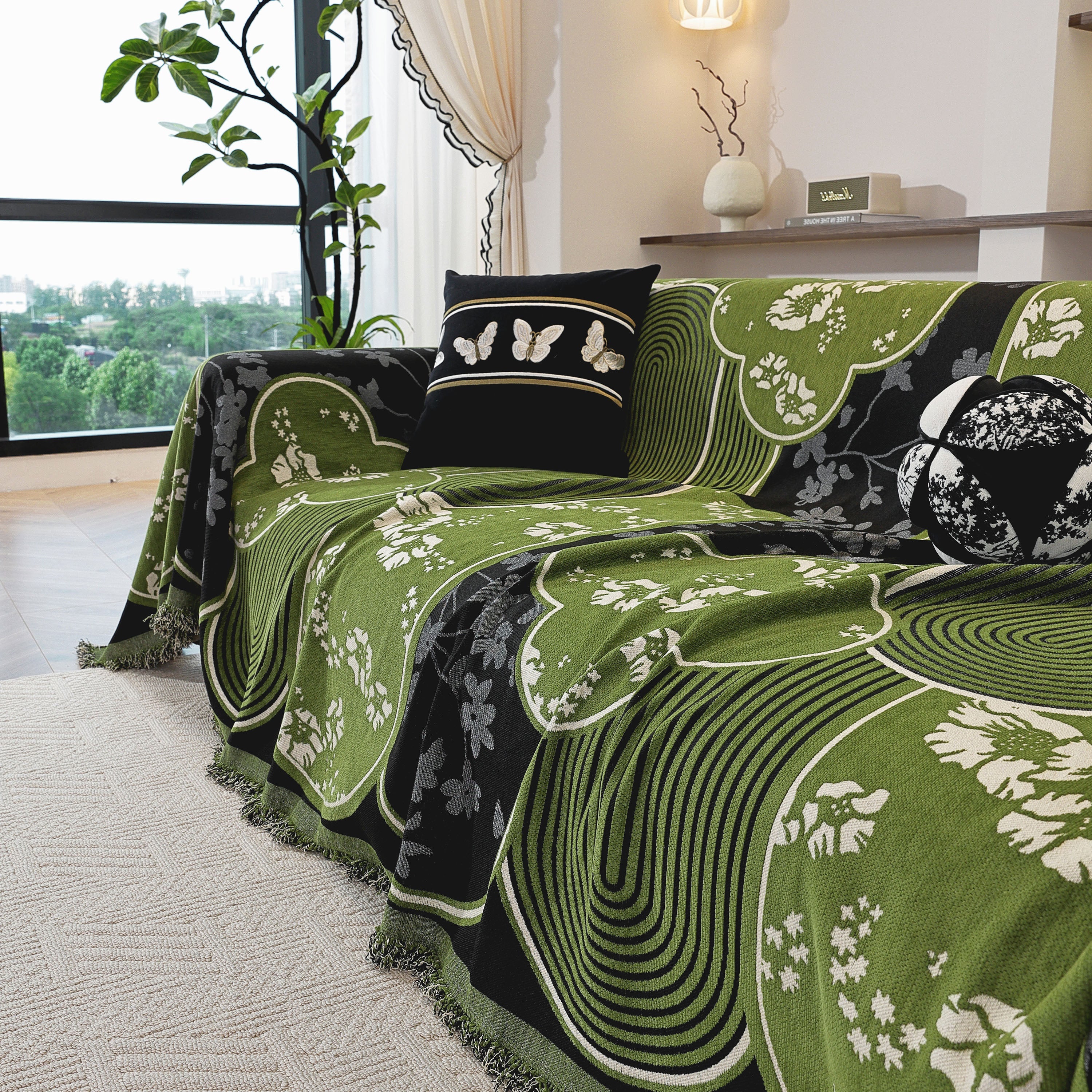 Modern Retro Sofa Throw - Decorative, Washable Chenille Blanket & Couch Protector