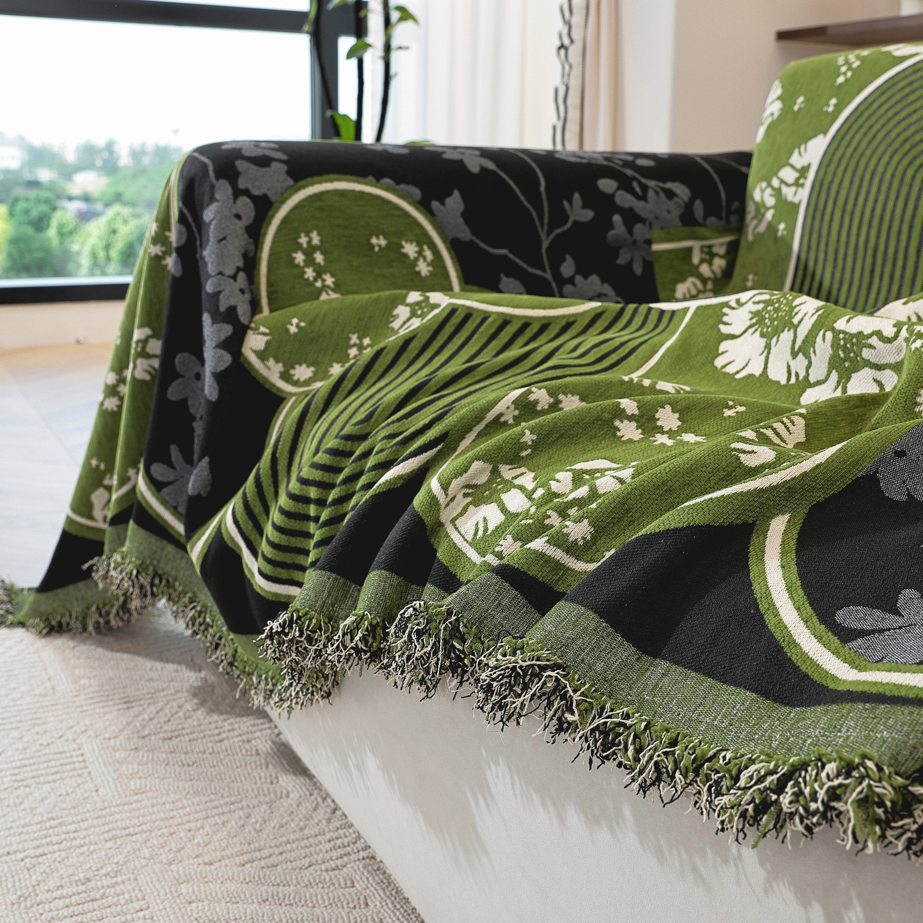 Modern Retro Sofa Throw - Decorative, Washable Chenille Blanket & Couch Protector