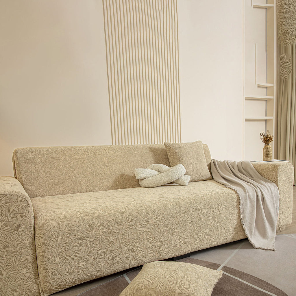3D Jacquard Leaf Pattern Couch Slipcover, High Stretch Washable Textured Sofa Cover