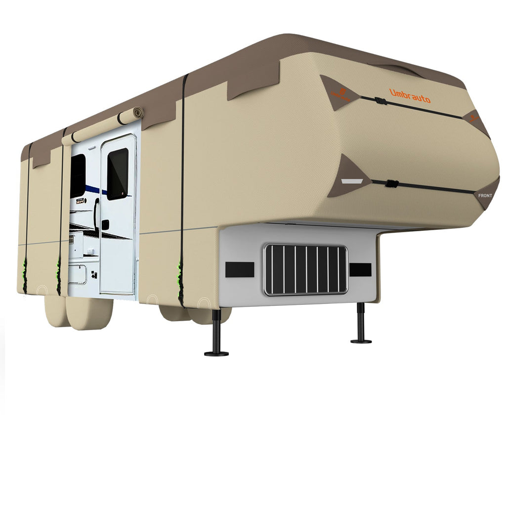 Umbrauto Umbrauto 5th Wheel RV Cover | 7-Layer Waterproof & UV-Proof Camper Trailer Cover with Tire Covers, Tongue Jack Cover & Windproof Ropes
