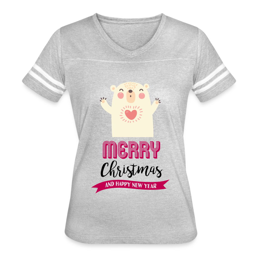 Women’s Vintage Christmas Design T-shirt with Contrasting Sleeve Stripes