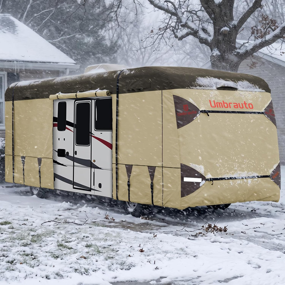 Umbrauto Class A RV Cover Upgraded Heavy Duty 7 Layers Top Windproof Breathable Class A Motorhome Camper Cover,Khaki