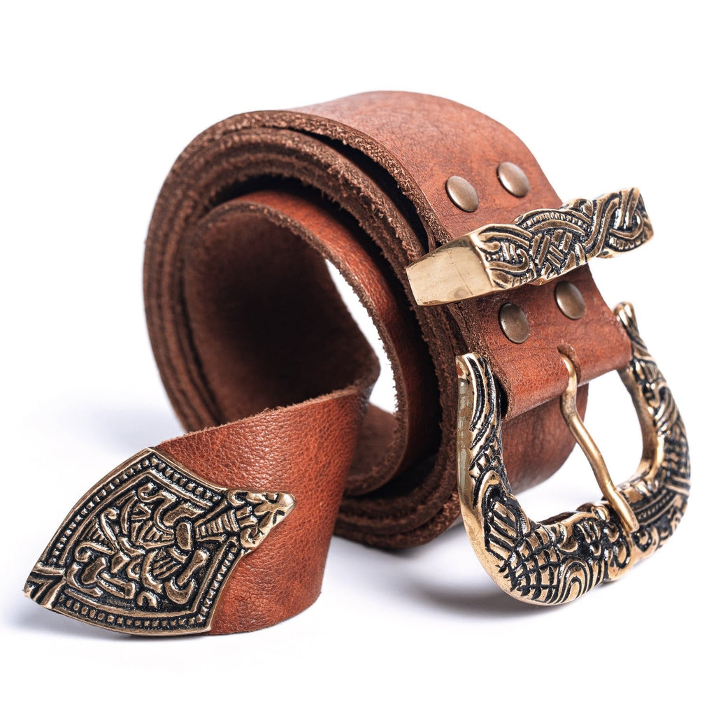 Viking Leather Belt – Brass Buckle Medieval Belt