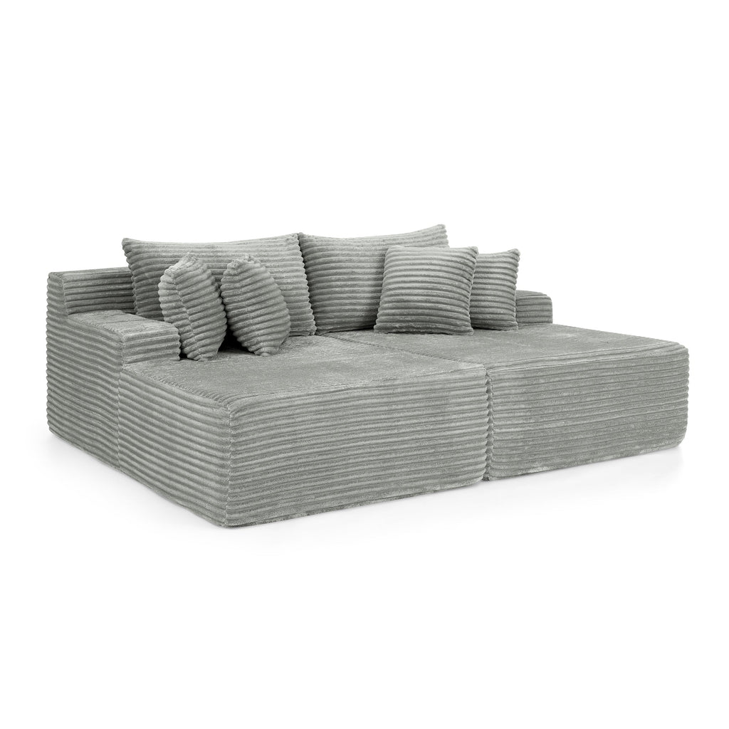 Two-seater lazy sofa lounge chair,Compressed sofa no assembly required, made of velvet fabric, fluffy modern lounge chair, used for indoor living rooms and bedrooms-Gray