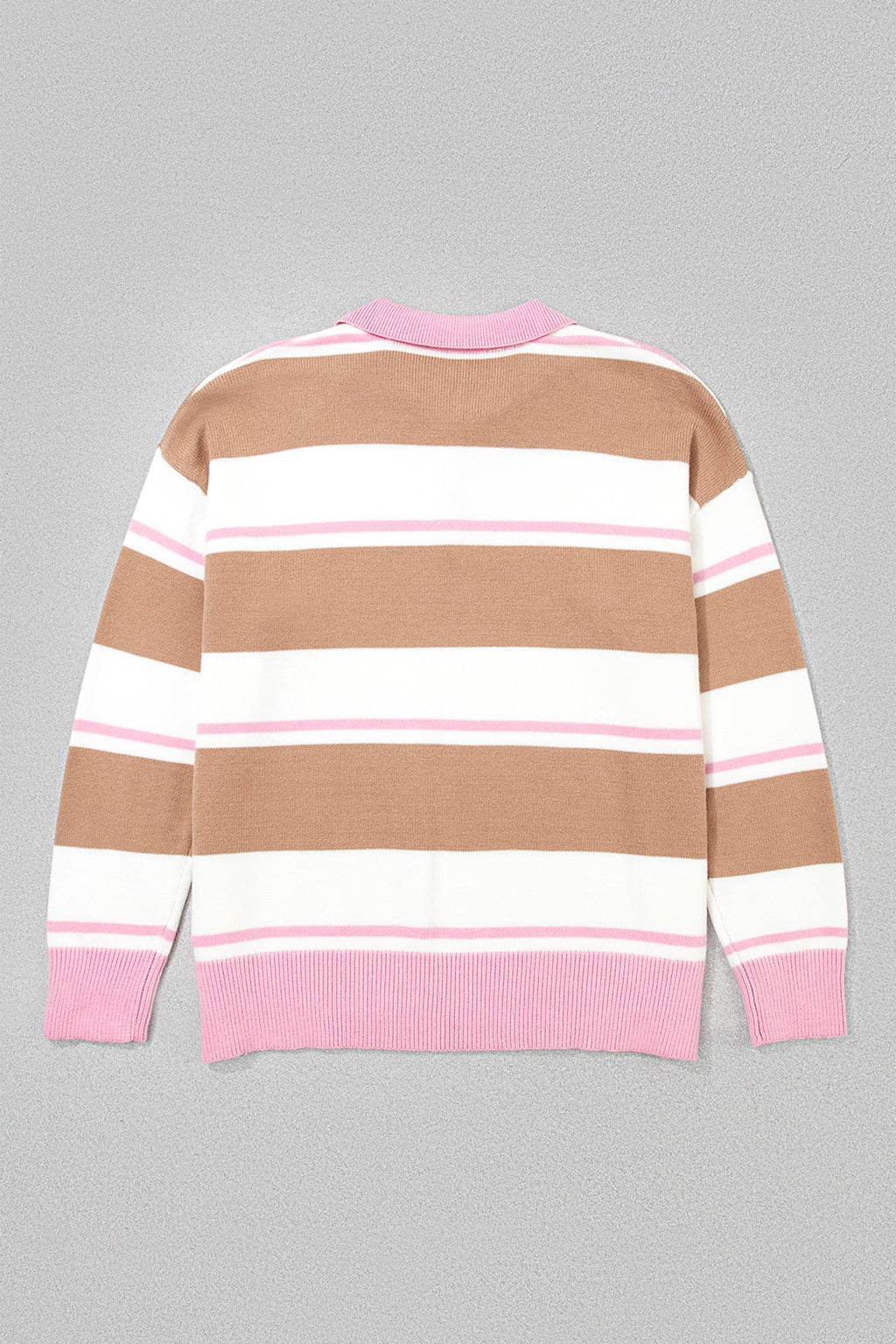 Plus Size Stripe Colorblock Collared Long Sleeve Sweater