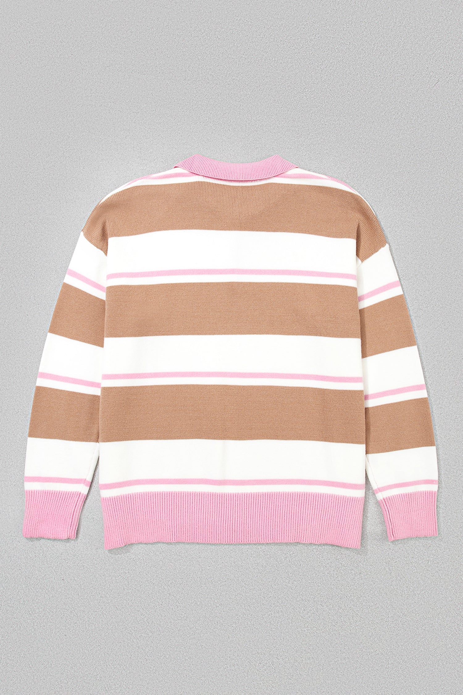 Plus Size Stripe Colorblock Collared Long Sleeve Sweater