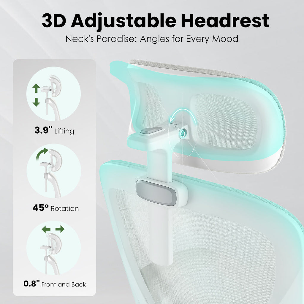Ergonomic Office Chair, Home Office Desk Chair with Headrest, High Back Computer Chair with Armrests and Adjustable Lumbar Support for Home Office Study Room, White