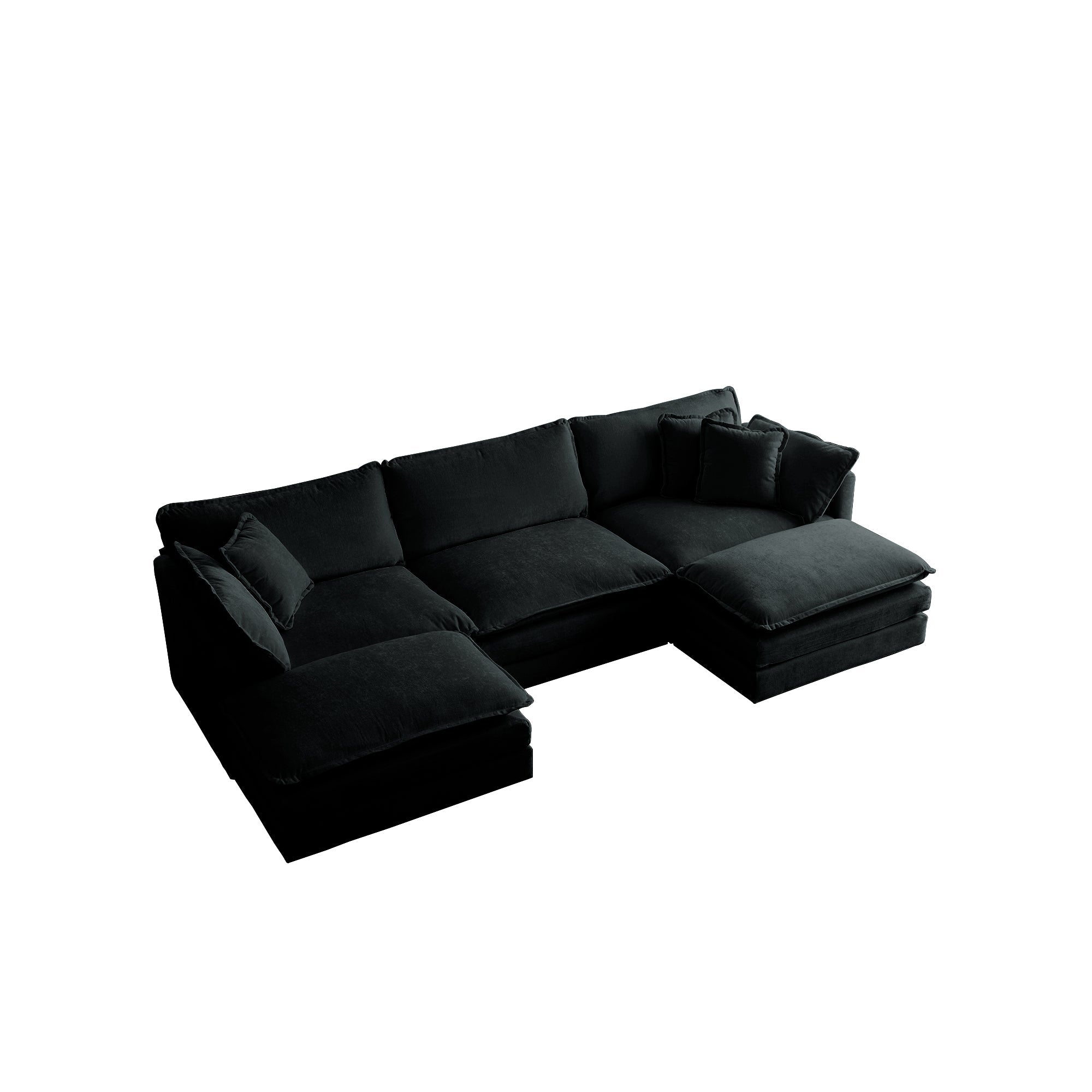 U-Shaped Sectional Sofa w/Reversible Footrest, 5-Seater Convertible Corner Couch with 2 Ottomans ,Modern Minimalist Soft Sofa & Couch for Living Room , Black Chenille