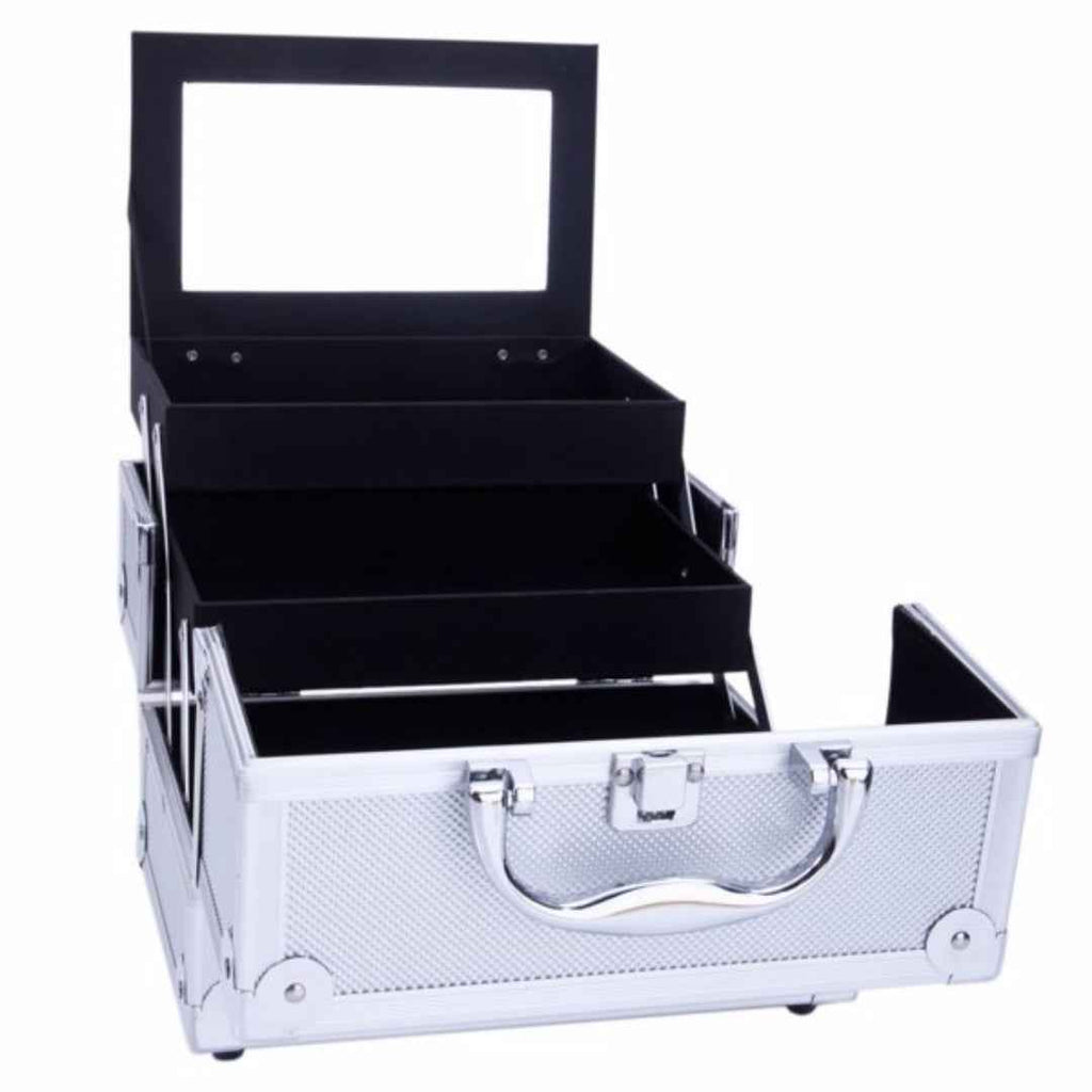 Portable Top-opening With Mirror, Aluminum Alloy, Silver Color, Makeup Box, SM-2176