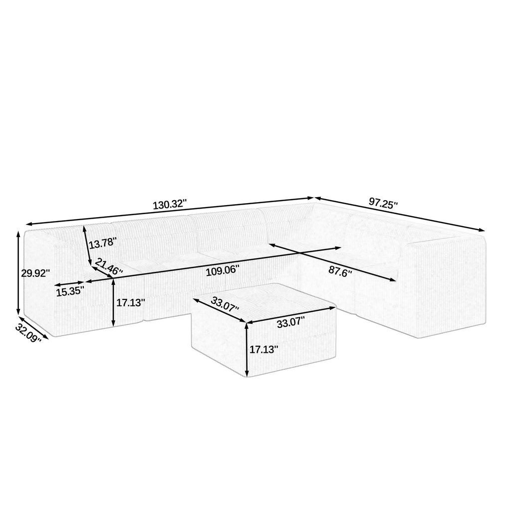 L shape Modular Sectional Sofa,DIY Compressed Sectional Sofa Modern Minimalist Style Corduroy Couch, Sleeper Sofa for Living Room, Bedroom, Comfy Compressed Sofa Couch Space-Efficient Design-black
