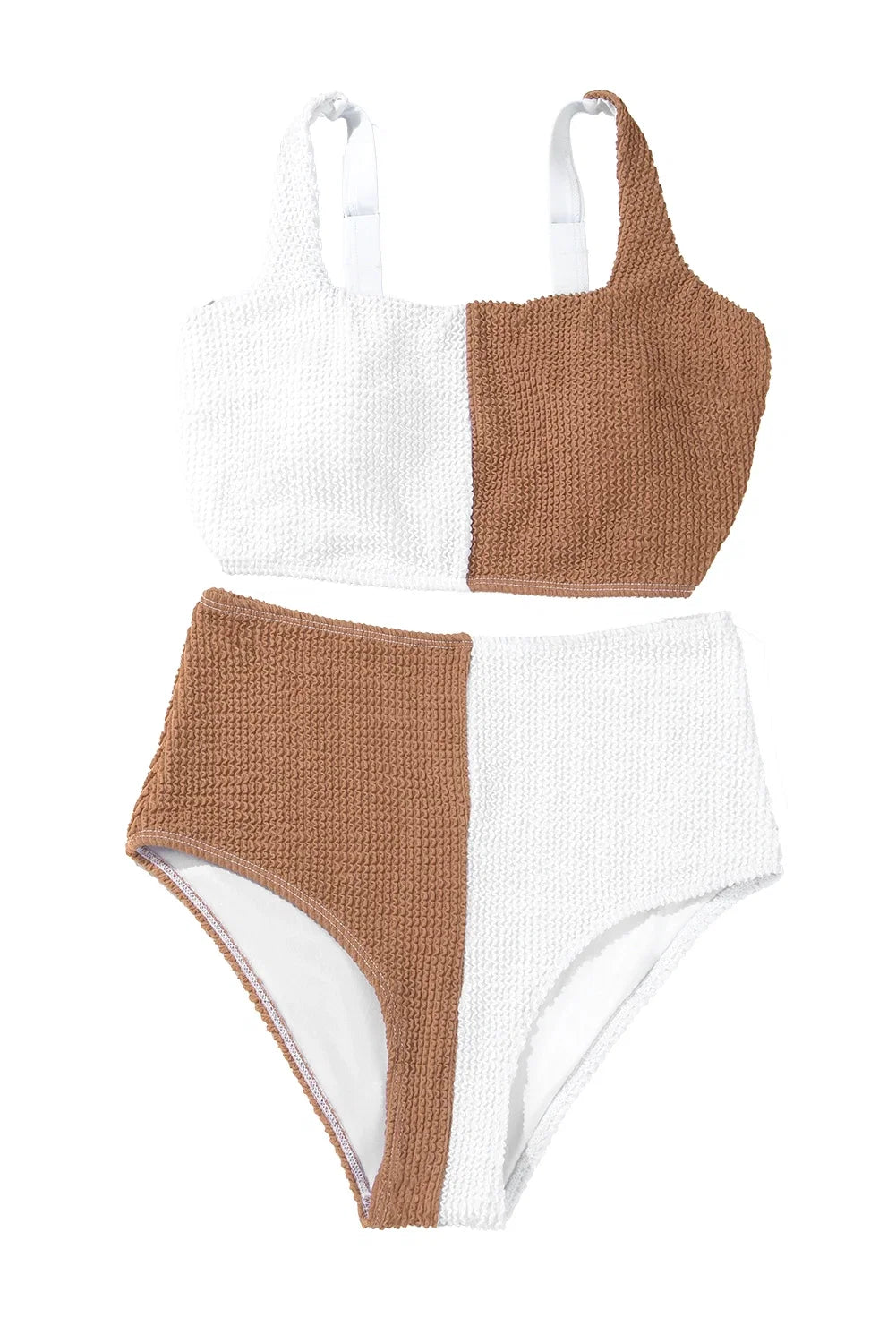 Colorblock Corded Top & High Waist Bikini Set