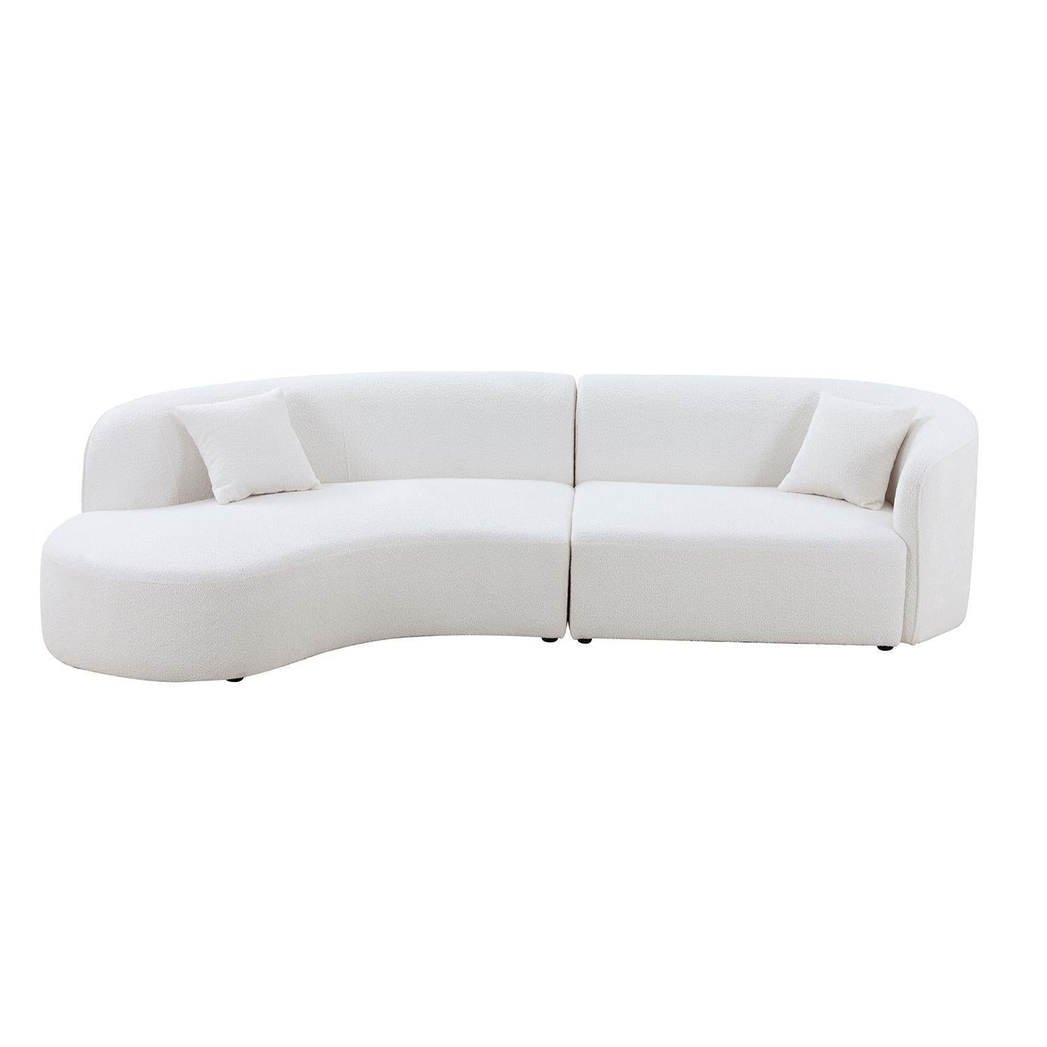 Luxury Modern Style Living Room Upholstery Curved Sofa with Chaise 2-Piece Set, Left Hand Facing Sectional,  Boucle Couch, White