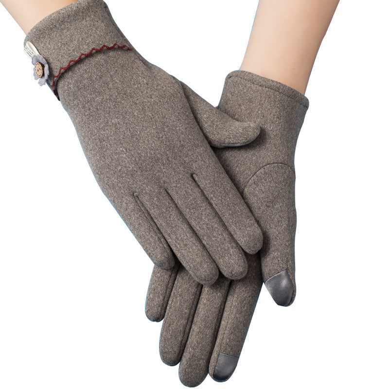 Autumn And Winter Dralon Simple Button Touch Screen Full Finger Gloves Women's Outdoor Riding Gloves Warm Sports Riding (See size chart where applicable)