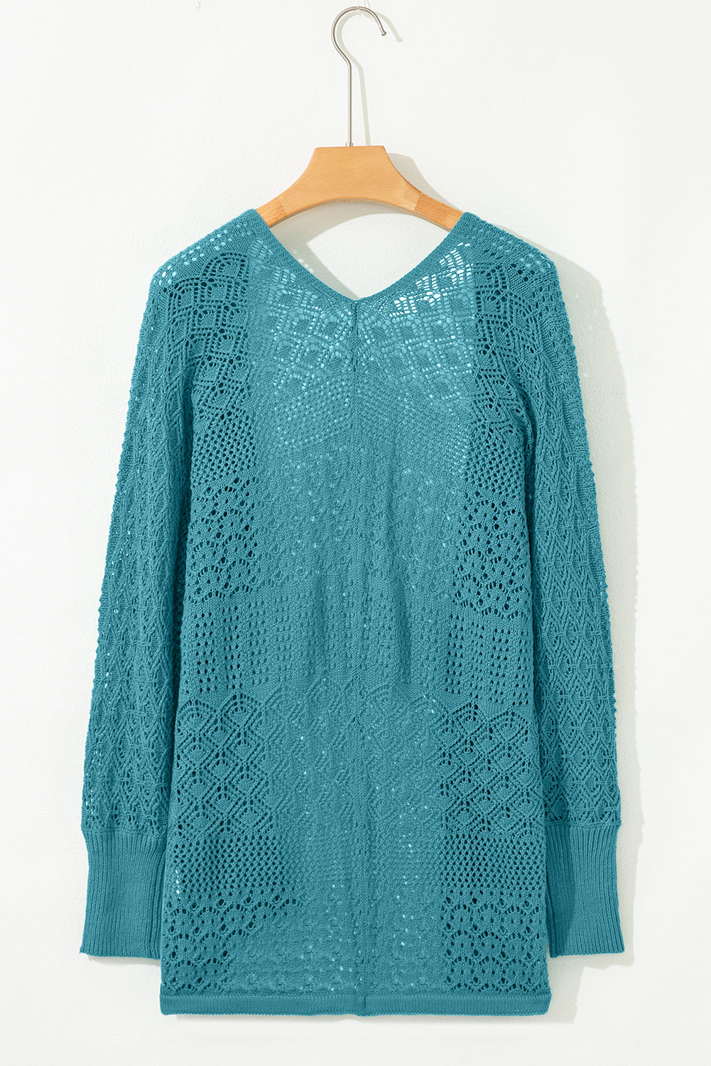 Jet Stream Mix Pattern Hollow Knit Open Front Cardigan