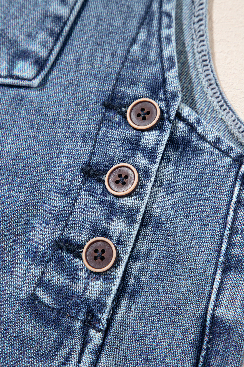 Solid Denim Distressed Bib Pocket Wide Leg Overall