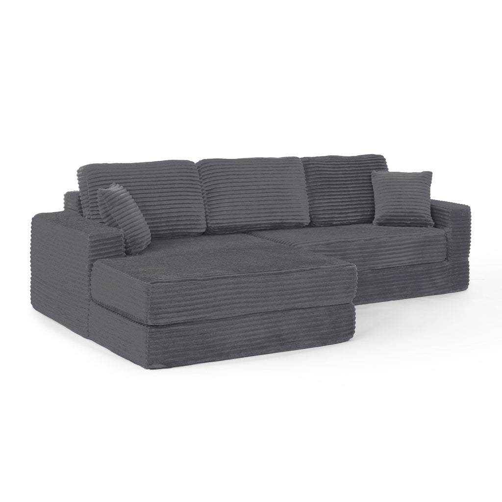 Minimalist L Shape Modular Sectional Sofa Bed in Gray Corduroy Fabric