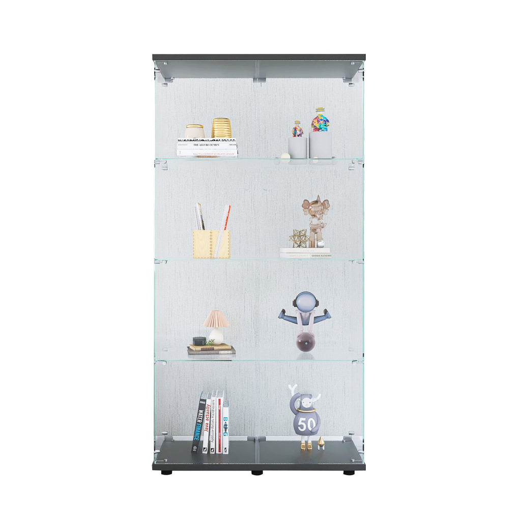 Two-door Glass Display Cabinet 4 Shelves with Door, Floor Standing Curio Bookshelf for Living Room Bedroom Office,  64.7'*31.7'*14.3',Black
