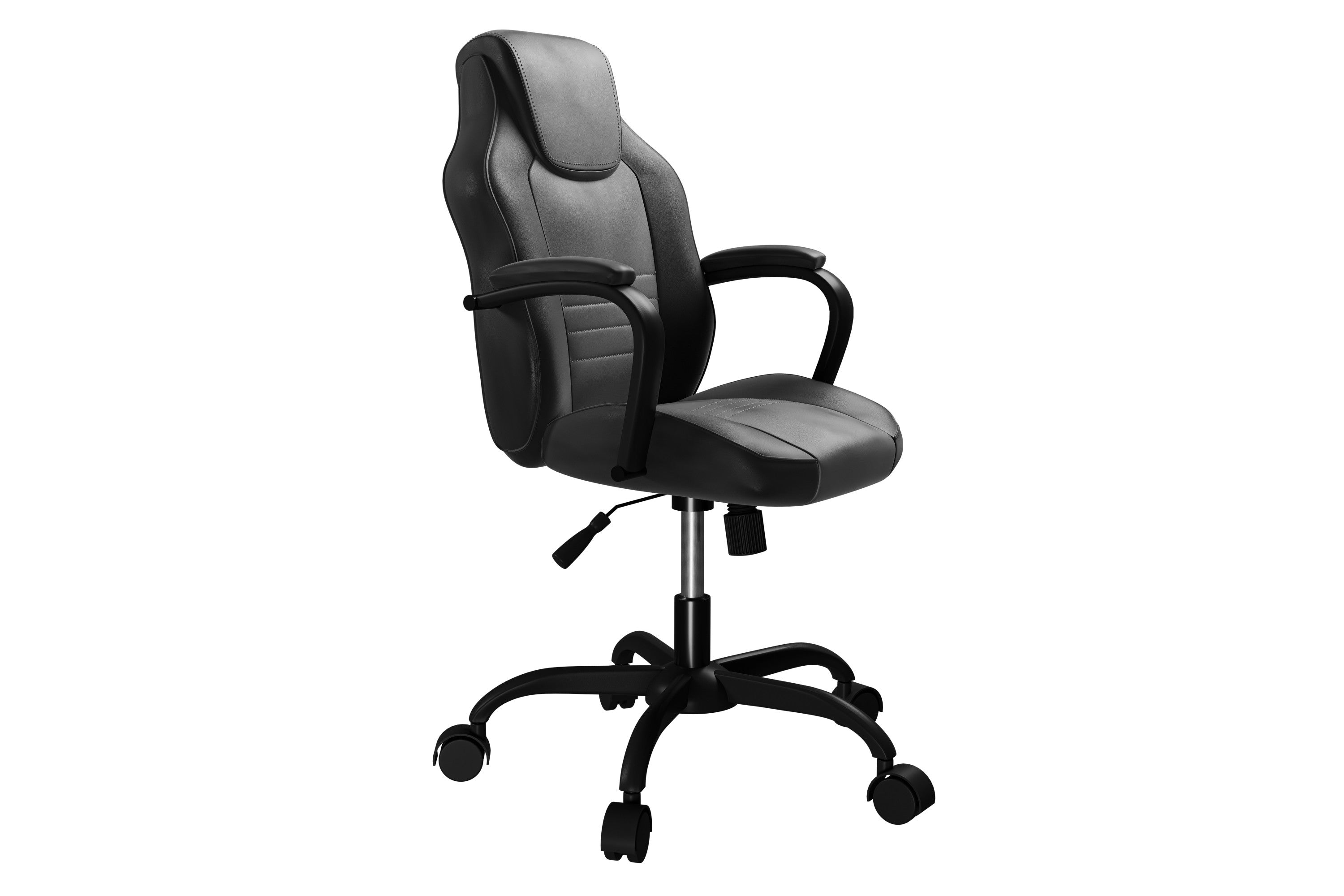Gaming And Office Chair Black Faux Leather 1pc Chairs Casters Plush Padded Chair w Arms Comfortable Chair