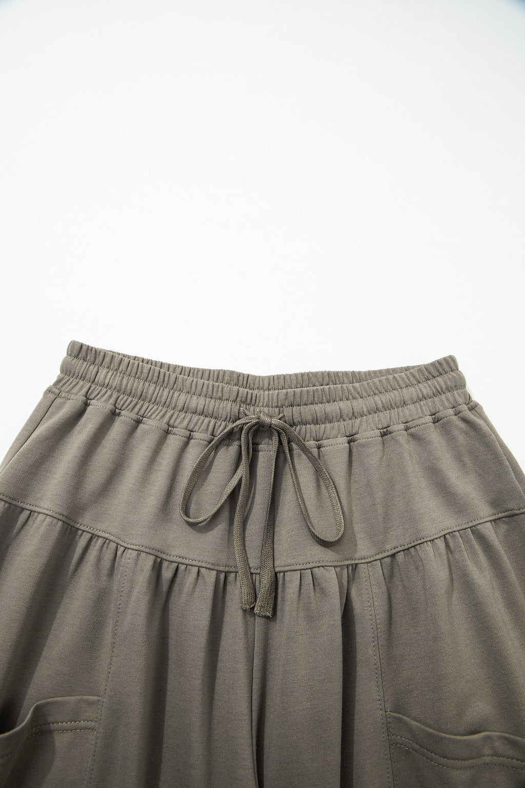 Solid Drawstring Elastic Waist Wide Leg Pants
