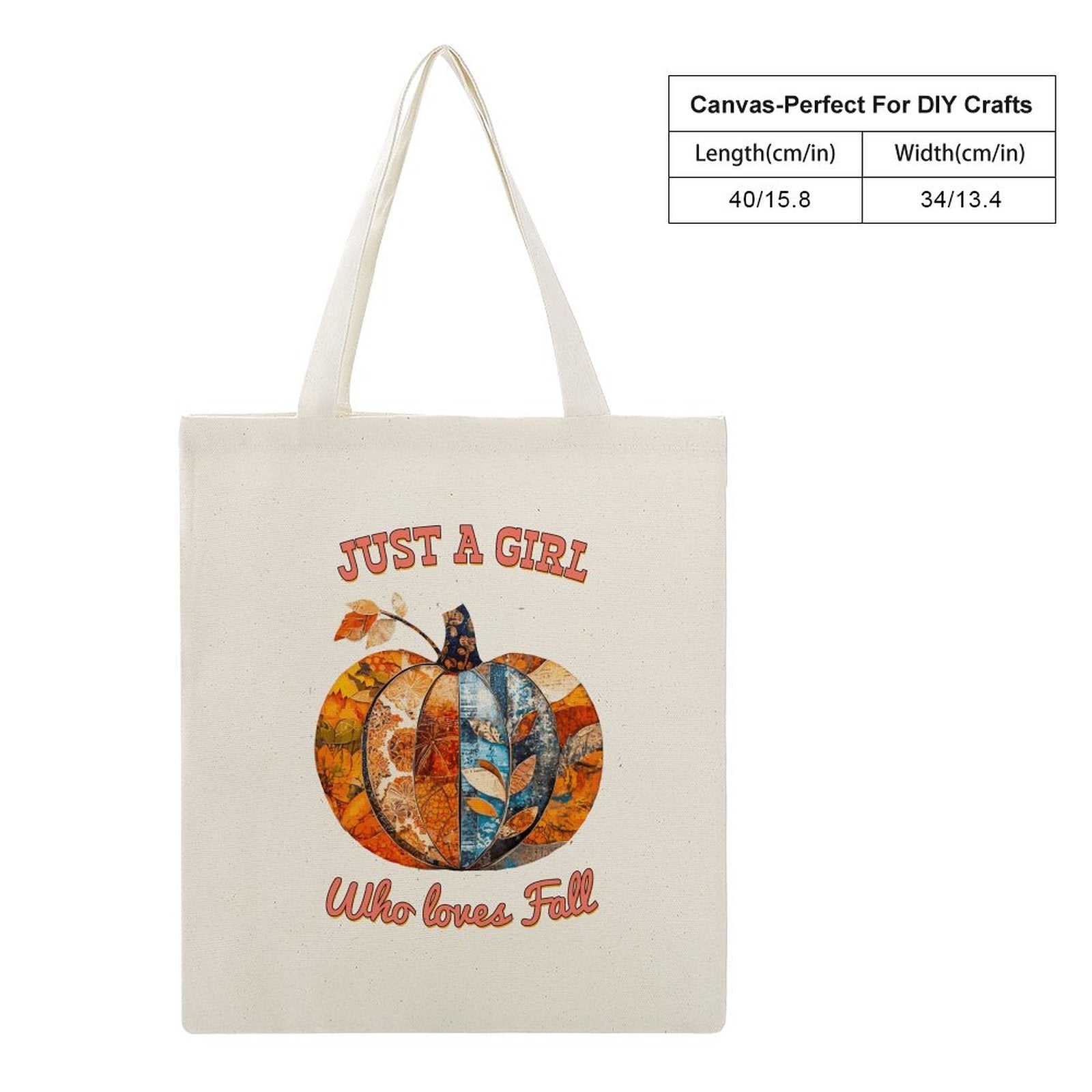 Just a Girl Who Loves Fall Pumpkins Canvas Tote Bag - 13.4" x 15.8"