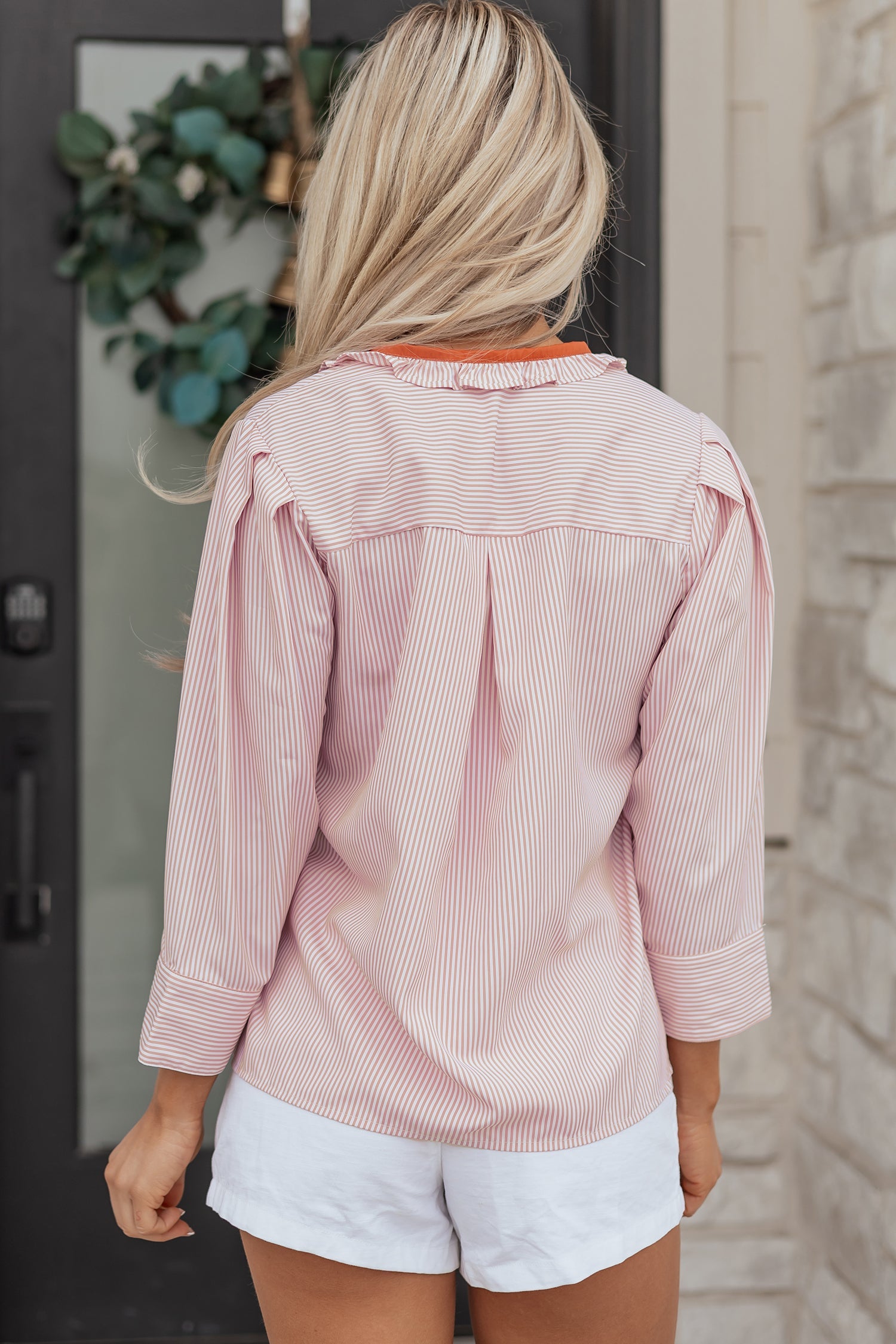 Stripe Colorblock Patchwork Frilled Collar Shirt